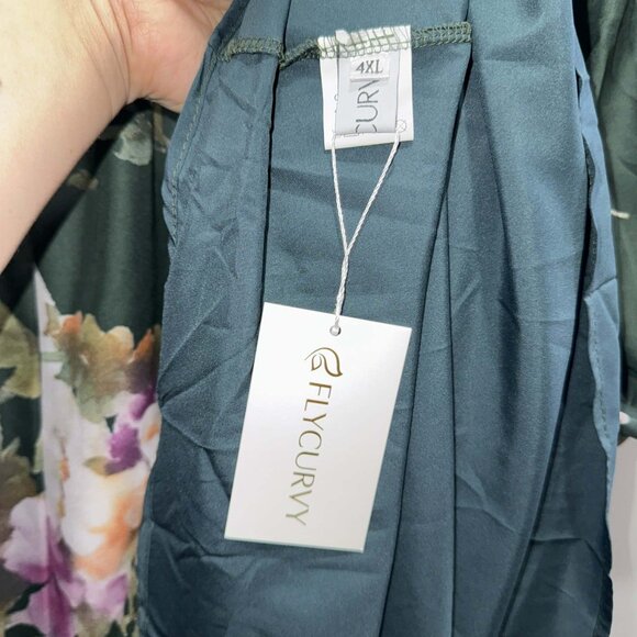 4X (FITS LIKE A 3X) Green Chiffon Floral Print Lantern Sleeve Maxi DressNWT - Picture 10 of 10